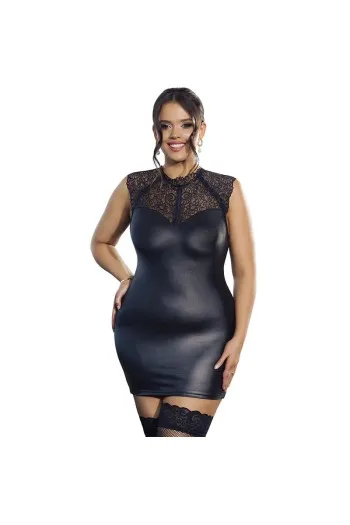 Black Lace and Leather Lingerie Dress - Sensual Elegance