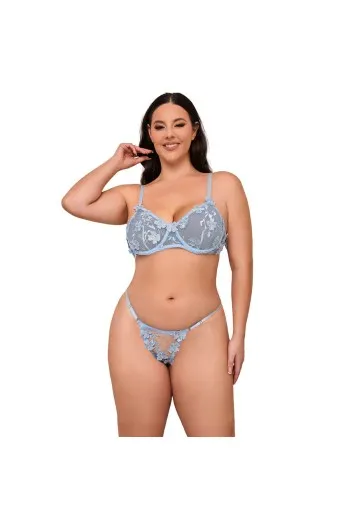 Reggiseno e Slip in Pizzo Floreale Blu Sensuale