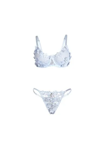 Reggiseno e Slip in Pizzo Floreale Blu Sensuale