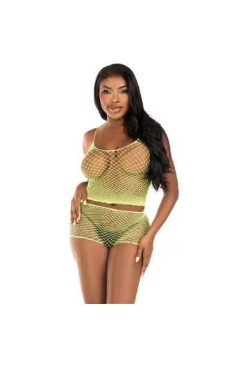 Twist Red 2-Piece Set: Sleeveless Mesh Top & Shorts - Modern & Fresh Style | Leg Avenue